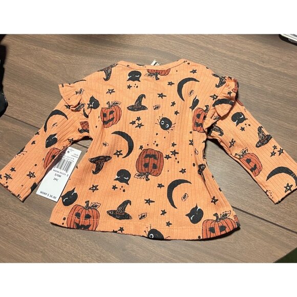 Jessica Simpson Baby Halloween Outfit Set 3/6M Pumpkin Print Top & Pants Orange - Picture 11 of 13